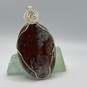 Crazy Lace Agate Wire Wrapped Pendant Sterling Silver